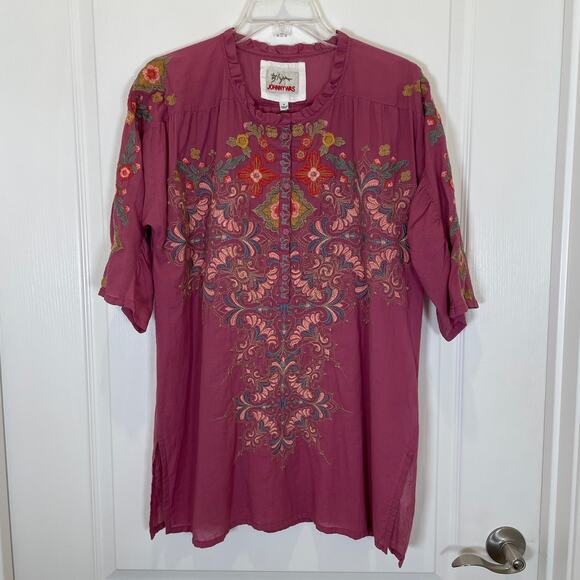 Johnny Was Biya Irma Embroidered Blouse Mauve Violet Floral Scroll Cotton S - Picture 2 of 7